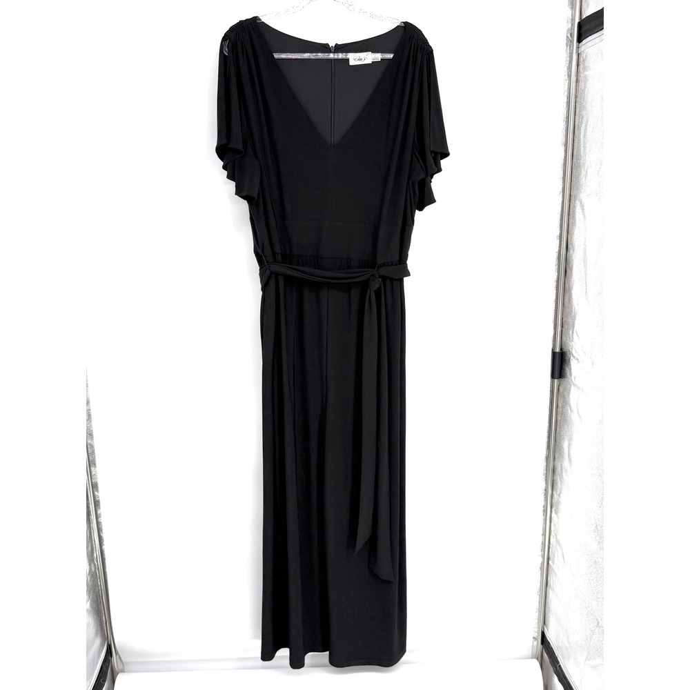 Eliza J Womens Black Wide Leg Flutter Sleeve V-Neck Belted Jumpsuit Sz 20W